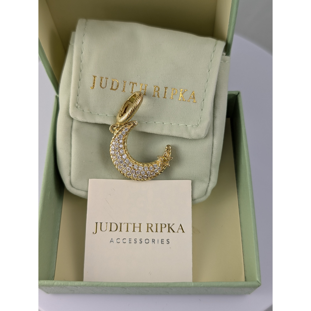 Judith Ripka Moon & Star Diamonique Necklace Pendant Gold - Picture 3 of 7